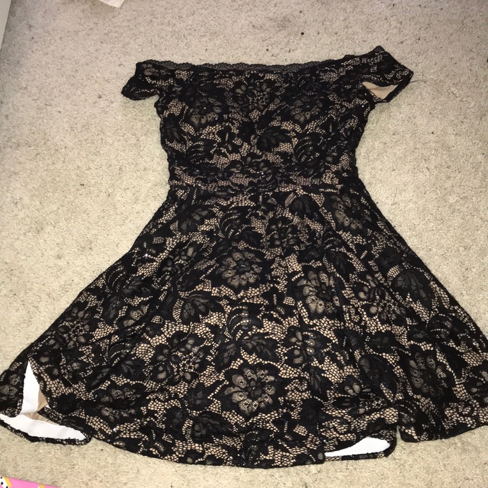 Black sequined lace skater dress
